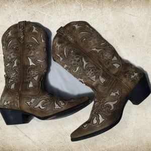 Laredo Cowgirl Boots 9.5 Sharona Flowers Brown